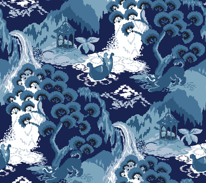 Old Peking Navy Blue Peel & Stick Wallpaper by Madcap Cottage Madcap Cottage Covers about 45 square feet 27-in by 20-ft long roll Peel & Stick 24 - Fabric Carolina -
