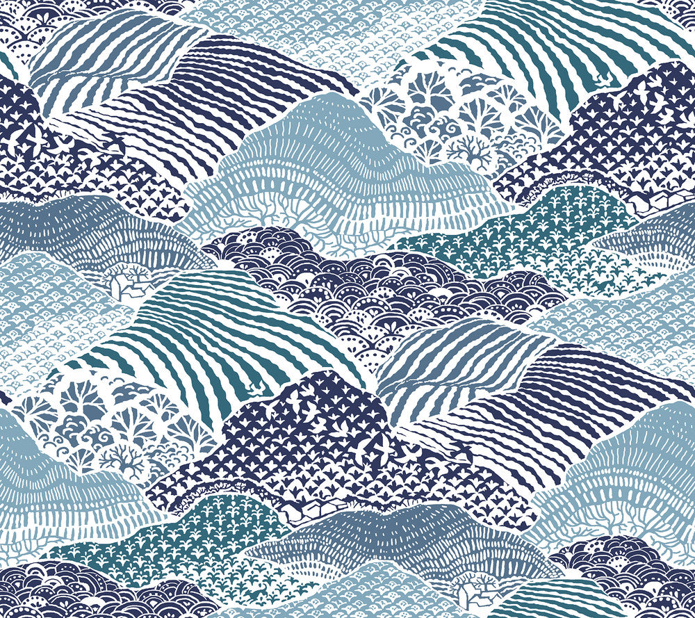 Shangri-La Navy Blue Peel & Stick Wallpaper by Madcap Cottage Madcap Cottage Covers about 45 square feet 27-in by 20-ft long roll Peel & Stick 24 - Fabric Carolina -