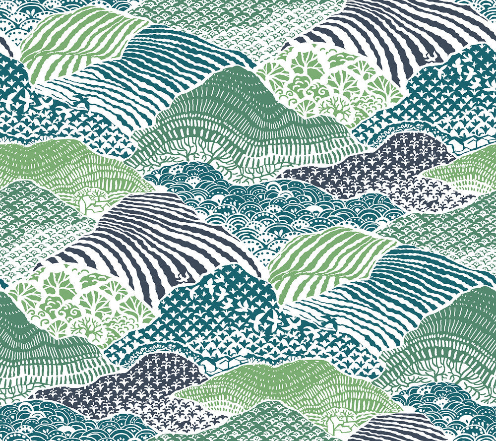 Shangri-La Palm Green Peel & Stick Wallpaper by Madcap Cottage Madcap Cottage Covers about 45 square feet 27-in by 20-ft long roll Peel & Stick 24 - Fabric Carolina -