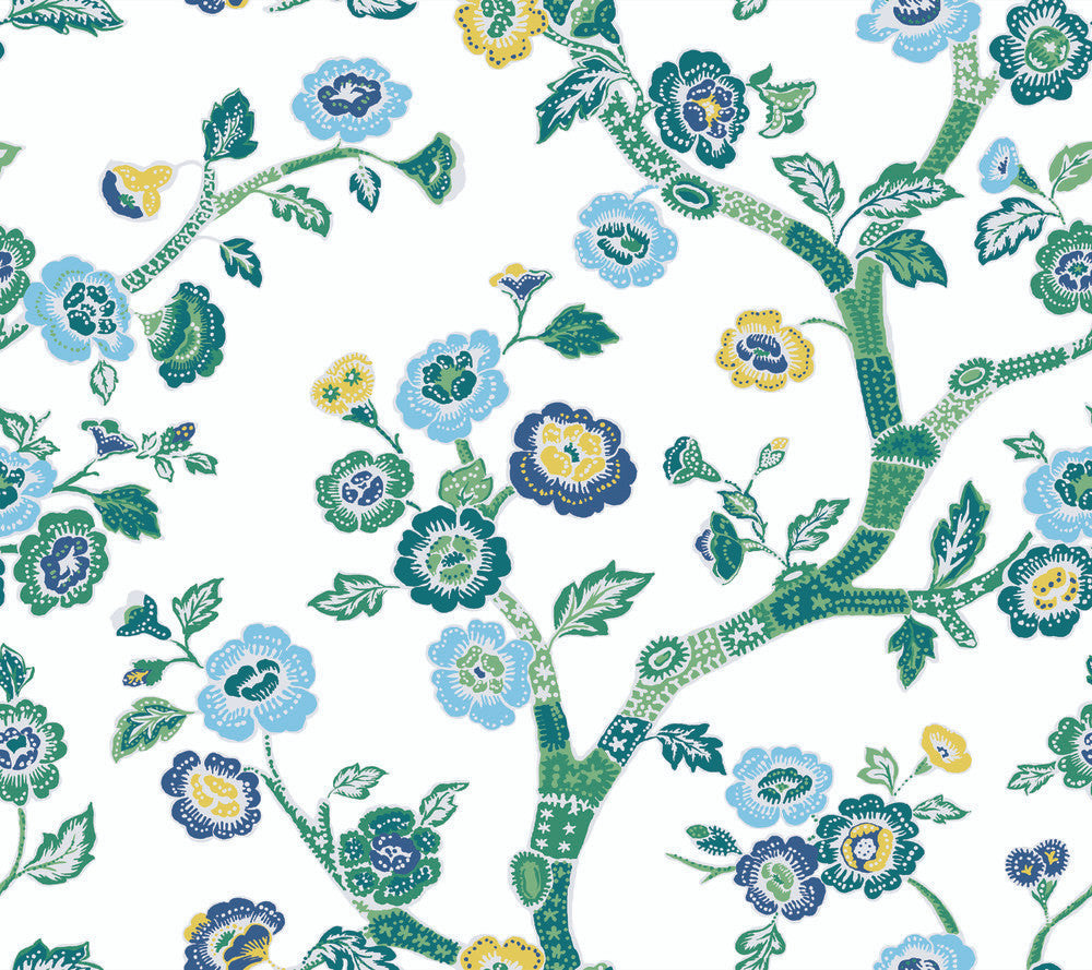 Temple Garden Bardados Green Peel & Stick Wallpaper by Madcap Cottage Madcap Cottage Covers about 45 square feet 27-in by 20-ft long roll Peel & Stick 24 - Fabric Carolina -