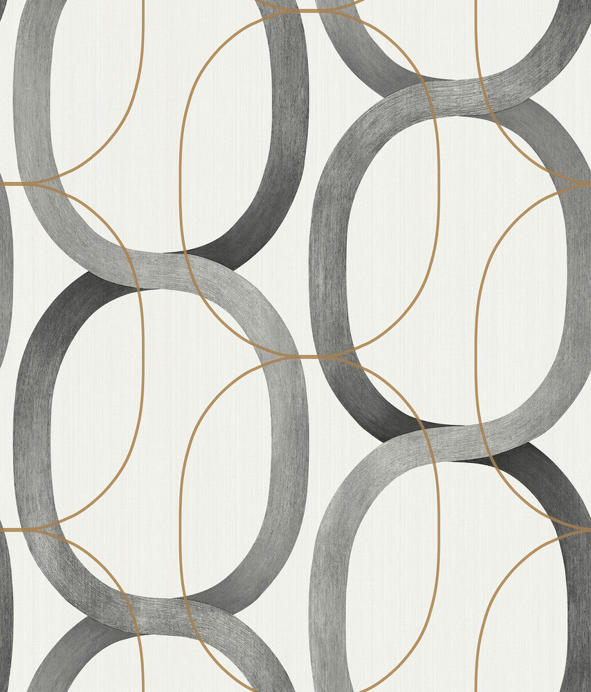 Interlock Black & Gold Peel & Stick Wallpaper by Candice Olson Simply Candice Covers about 34.2 square feet 20.5-in by 20-ft long roll Peel & Stick 24 - Fabric Carolina -