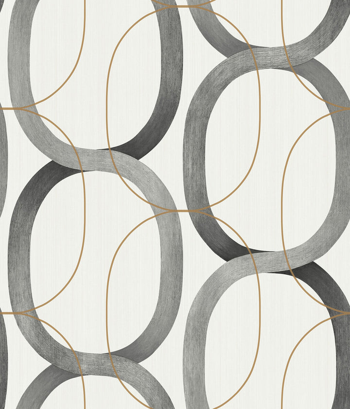 Interlock Black & Gold Peel & Stick Wallpaper by Candice Olson Simply Candice Covers about 34.2 square feet 20.5-in by 20-ft long roll Peel & Stick 24 - Fabric Carolina -