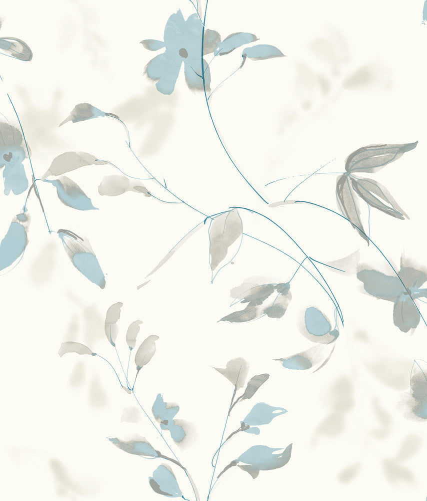 Linden Flower Spa Blue Peel & Stick Wallpaper by Candice Olson Simply Candice Covers about 34.2 square feet 20.5-in by 20-ft long roll Peel & Stick 24 - Fabric Carolina -