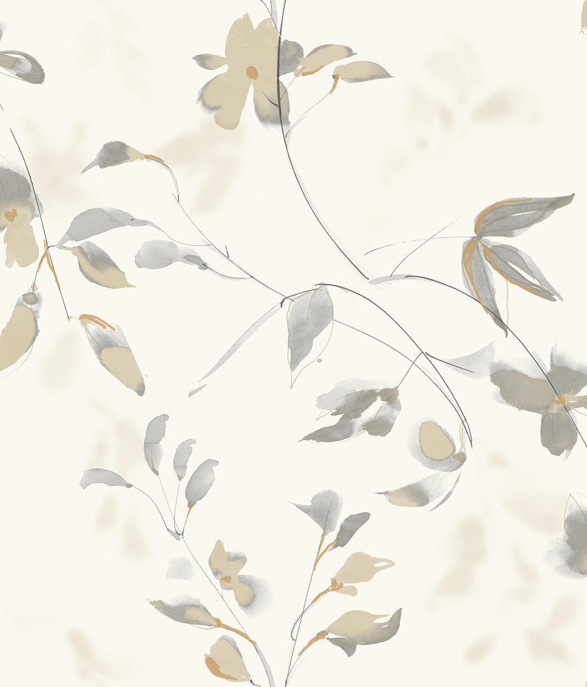 Linden Flower Soft Neutral Peel & Stick Wallpaper by Candice Olson Simply Candice Covers about 34.2 square feet 20.5-in by 20-ft long roll Peel & Stick 24 - Fabric Carolina -
