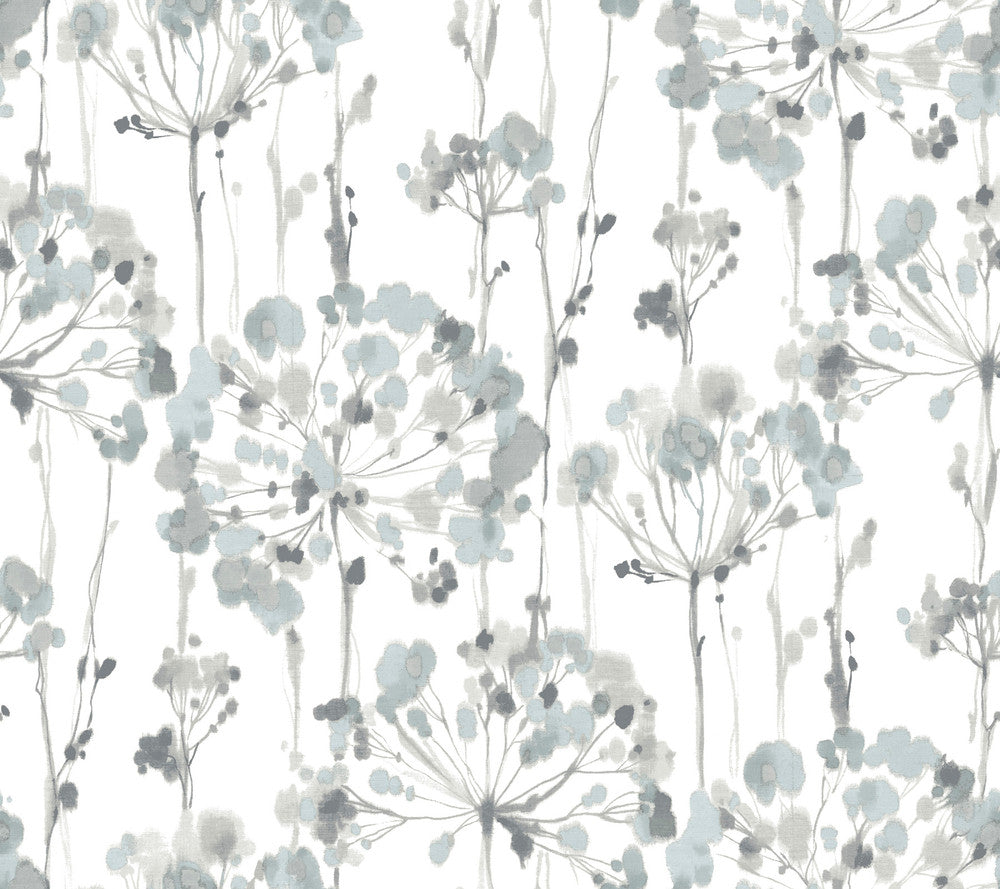 Flourish Sheer Blue & Grey Peel & Stick Wallpaper by Candice Olson Simply Candice Covers about 45 square feet 27-in by 20-ft long roll Peel & Stick 24 - Fabric Carolina -