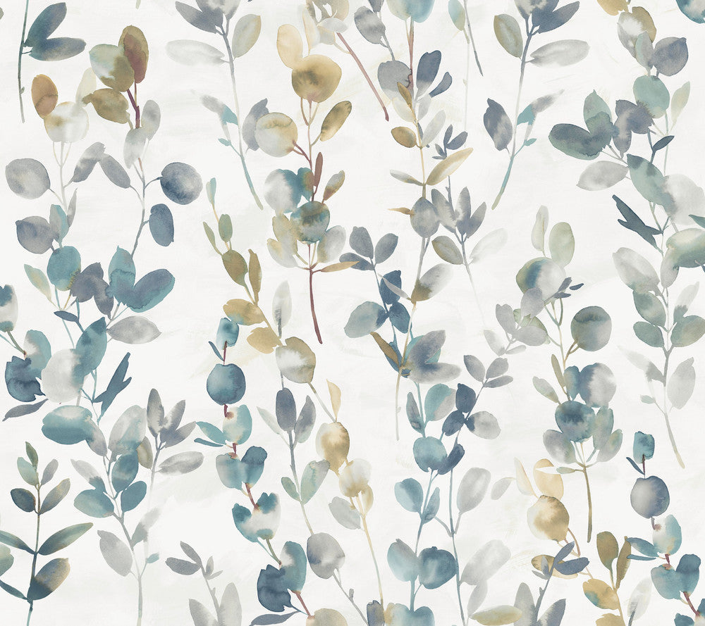 Joyful Eucalyptus Navy Peel & Stick Wallpaper by Candice Olson Simply Candice Covers about 45 square feet 27-in by 20-ft long roll Peel & Stick 24 - Fabric Carolina -