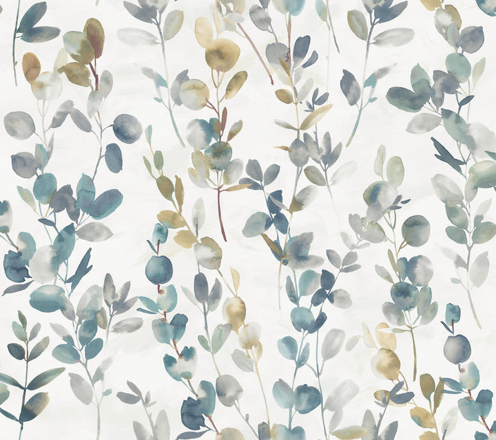 Joyful Eucalyptus Navy Peel & Stick Wallpaper by Candice Olson Simply Candice Covers about 45 square feet 27-in by 20-ft long roll Peel & Stick 24 - Fabric Carolina -