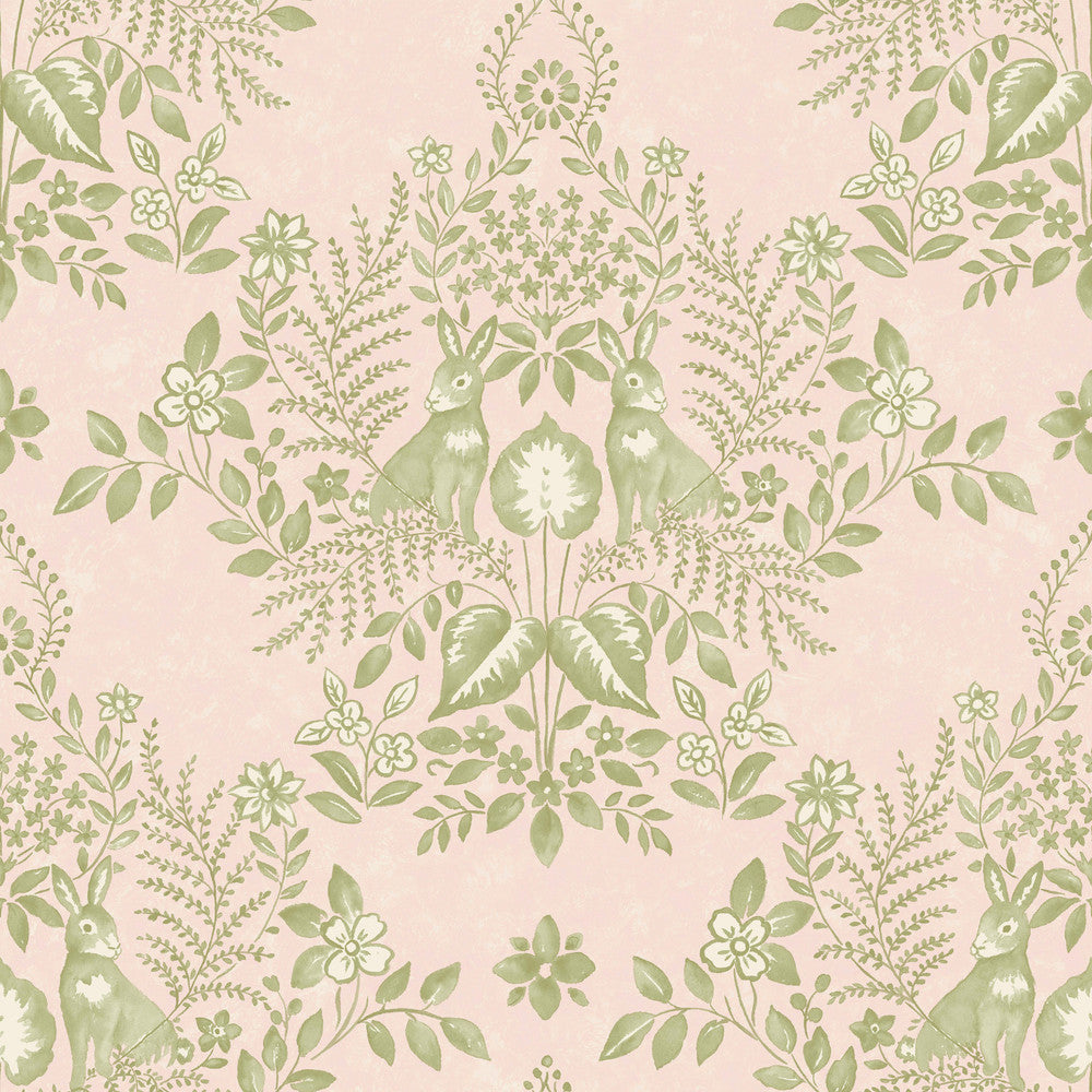 Cottontail Toile Pink & Chartreuse Peel & Stick Wallpaper by Erin & Ben Erin & Ben Co. Covers about 34.2 square feet 20.5-in by 20-ft long roll Peel & Stick 20.5 - Fabric Carolina -