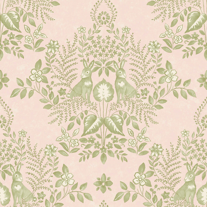 Cottontail Toile Pink & Chartreuse Peel & Stick Wallpaper by Erin & Ben Erin & Ben Co. Covers about 34.2 square feet 20.5-in by 20-ft long roll Peel & Stick 20.5 - Fabric Carolina -