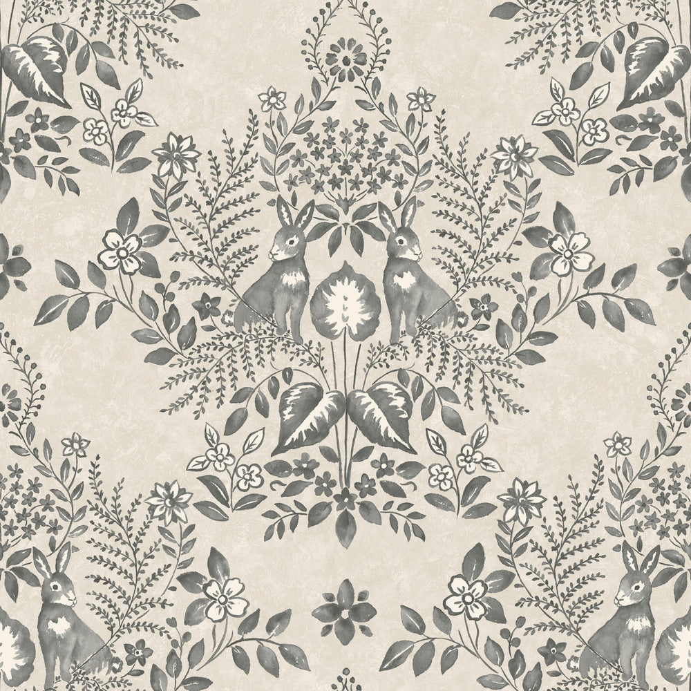 Cottontail Toile Linen & Charcoal Peel & Stick Wallpaper by Erin & Ben Erin & Ben Co. Covers about 34.2 square feet 20.5-in by 20-ft long roll Peel & Stick 20.5 - Fabric Carolina -