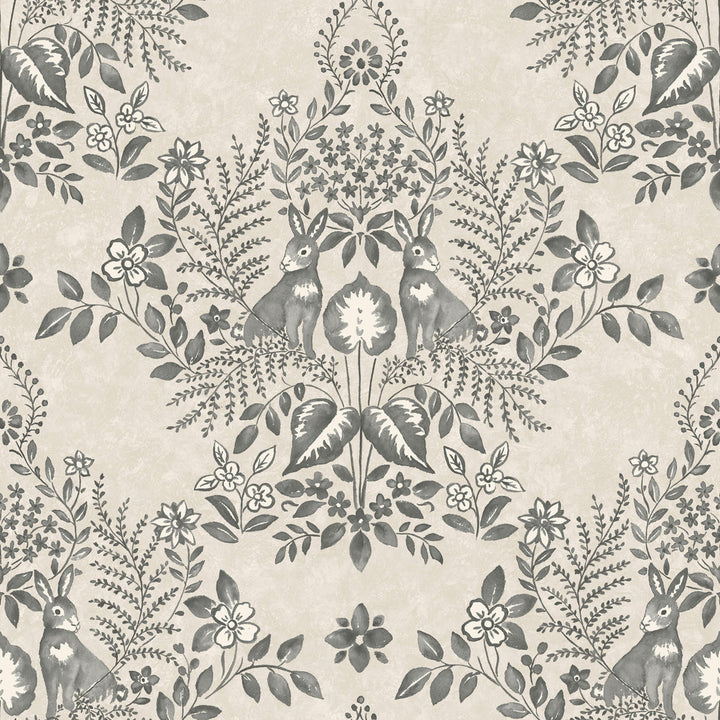 Cottontail Toile Linen & Charcoal Peel & Stick Wallpaper by Erin & Ben Erin & Ben Co. Covers about 34.2 square feet 20.5-in by 20-ft long roll Peel & Stick 20.5 - Fabric Carolina -
