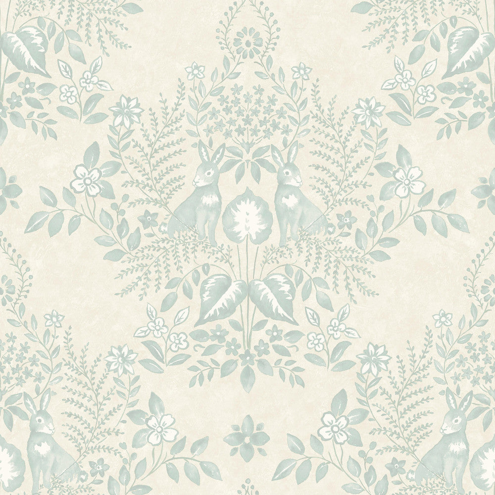 Cottontail Toile Vintage Duck Egg Peel & Stick Wallpaper by Erin & Ben Erin & Ben Co. Covers about 34.2 square feet 20.5-in by 20-ft long roll Peel & Stick 20.5 - Fabric Carolina -