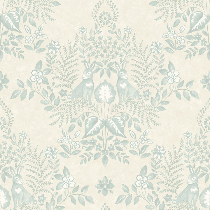 Cottontail Toile Vintage Duck Egg Peel & Stick Wallpaper by Erin & Ben Erin & Ben Co. Covers about 34.2 square feet 20.5-in by 20-ft long roll Peel & Stick 20.5 - Fabric Carolina -
