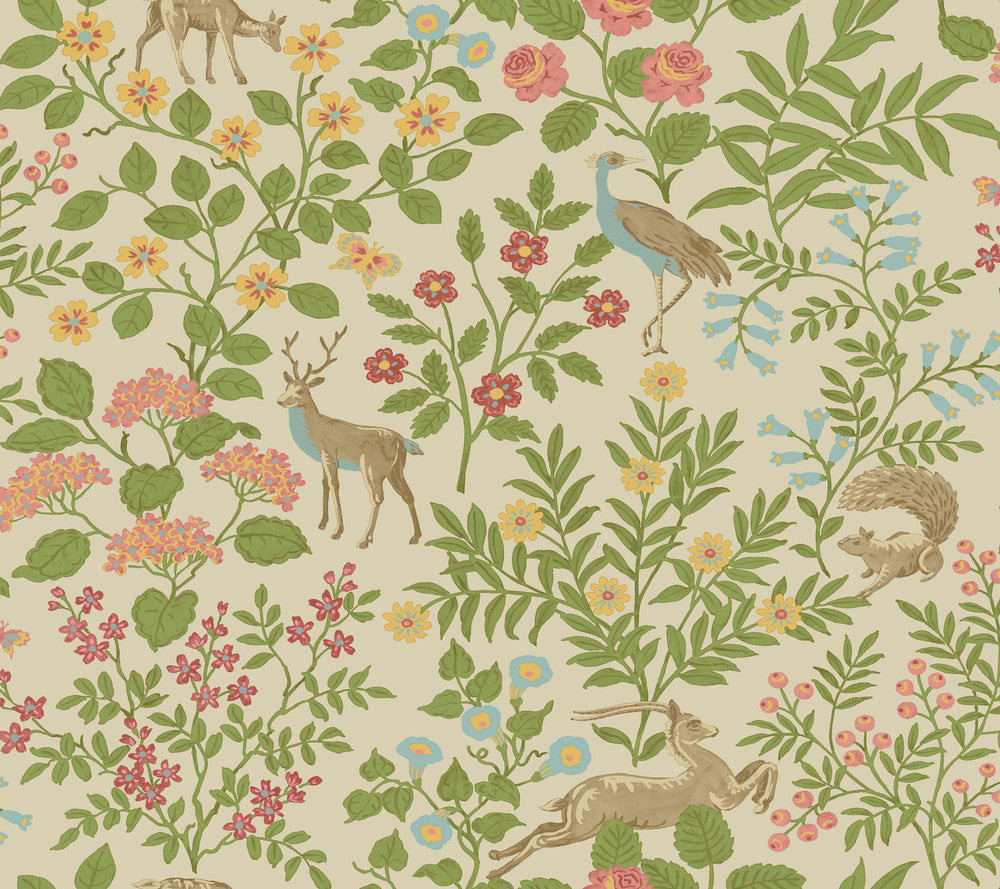 Woodland Floral Linen Peel & Stick Wallpaper by Erin & Ben Erin & Ben Co. Covers about 45 square feet 27-in by 20-ft long roll Peel & Stick 24 - Fabric Carolina -