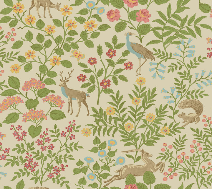 Woodland Floral Linen Peel & Stick Wallpaper by Erin & Ben Erin & Ben Co. Covers about 45 square feet 27-in by 20-ft long roll Peel & Stick 24 - Fabric Carolina -