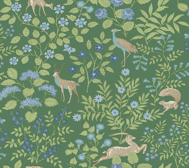 Woodland Floral Meadow Green Peel & Stick Wallpaper by Erin & Ben Erin & Ben Co. Covers about 45 square feet 27-in by 20-ft long roll Peel & Stick 24 - Fabric Carolina -