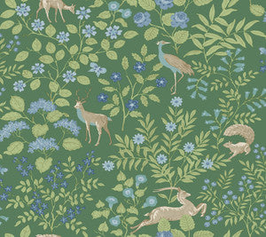Woodland Floral Meadow Green Peel & Stick Wallpaper by Erin & Ben