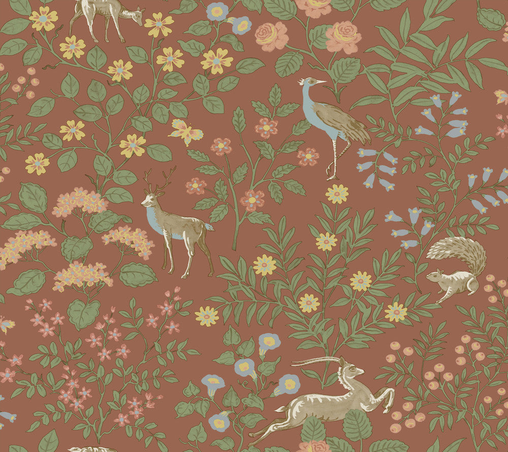 Woodland Floral Rust Peel & Stick Wallpaper by Erin & Ben Erin & Ben Co. Covers about 45 square feet 27-in by 20-ft long roll Peel & Stick 24 - Fabric Carolina -