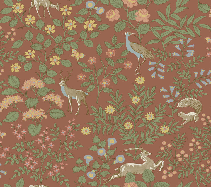 Woodland Floral Rust Peel & Stick Wallpaper by Erin & Ben Erin & Ben Co. Covers about 45 square feet 27-in by 20-ft long roll Peel & Stick 24 - Fabric Carolina -