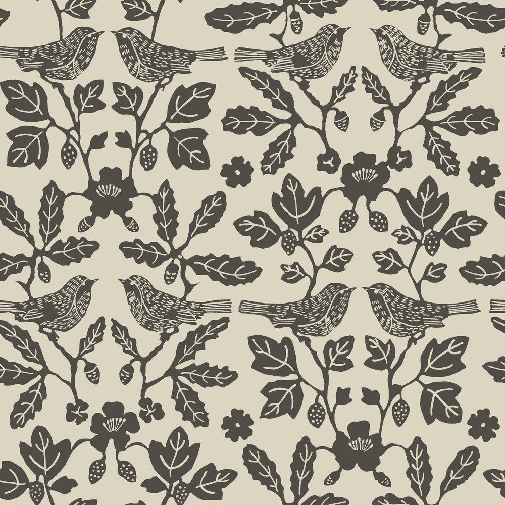 Sparrow & Oak Linen & Charcoal Peel & Stick Wallpaper by Erin & Ben Erin & Ben Co. Covers about 34.2 square feet 20.5-in by 20-ft long roll Peel & Stick 20.5 - Fabric Carolina -