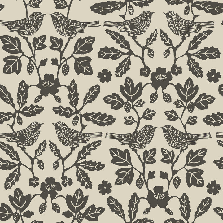 Sparrow & Oak Linen & Charcoal Peel & Stick Wallpaper by Erin & Ben Erin & Ben Co. Covers about 34.2 square feet 20.5-in by 20-ft long roll Peel & Stick 20.5 - Fabric Carolina -