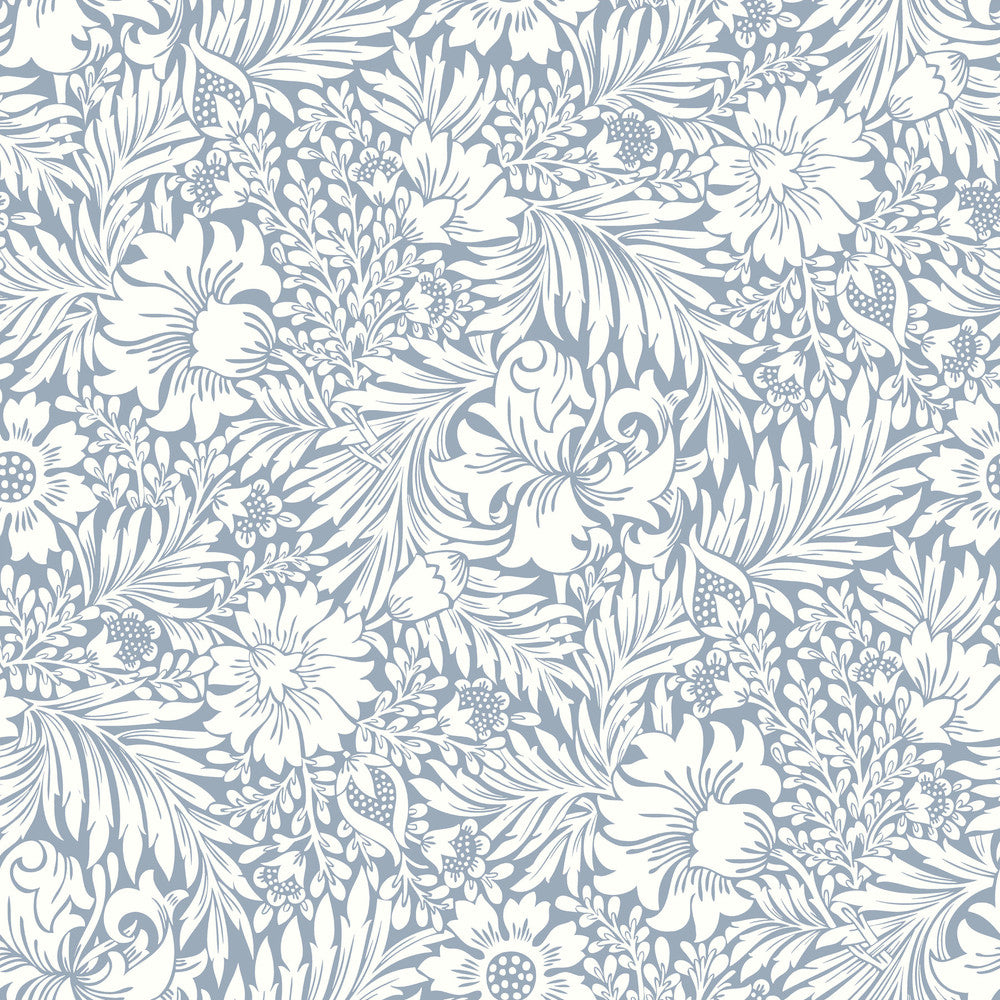 Modern Acanthus Wedgewood Blue Peel & Stick Wallpaper by Erin & Ben Erin & Ben Co. Covers about 34.2 square feet 20.5-in by 20-ft long roll Peel & Stick 20.5 - Fabric Carolina -