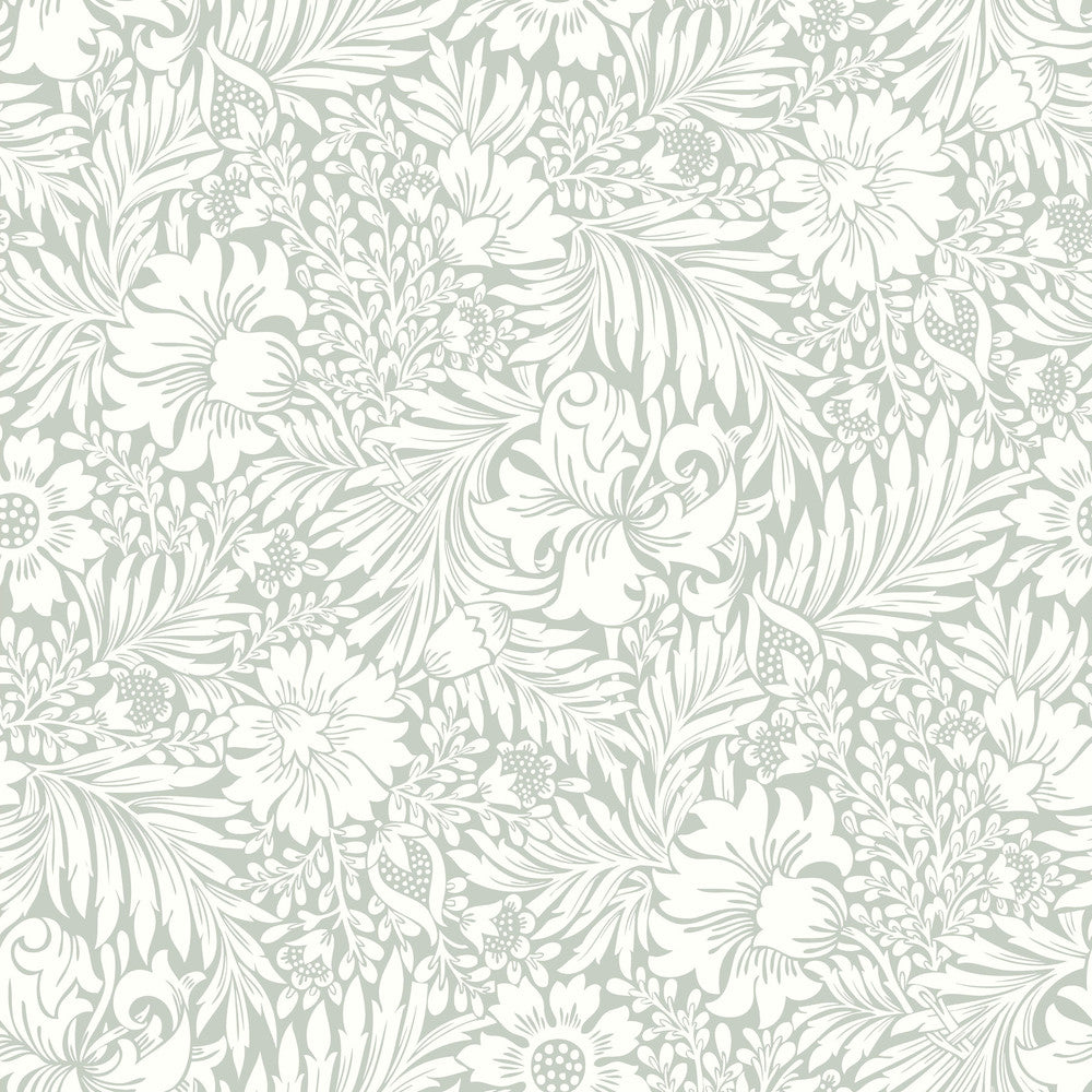 Modern Acanthus Vintage Duck Egg Peel & Stick Wallpaper by Erin & Ben Erin & Ben Co. Covers about 34.2 square feet 20.5-in by 20-ft long roll Peel & Stick 20.5 - Fabric Carolina -