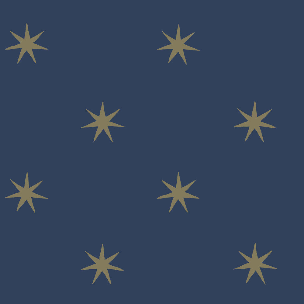 Star Splendor Navy & Gold Peel & Stick Wallpaper by Erin & Ben Erin & Ben Co. Covers about 34.2 square feet Peel & Stick 20.5-in repeat, straight match 20.5-in by 20-ft long roll - Fabric Carolina -