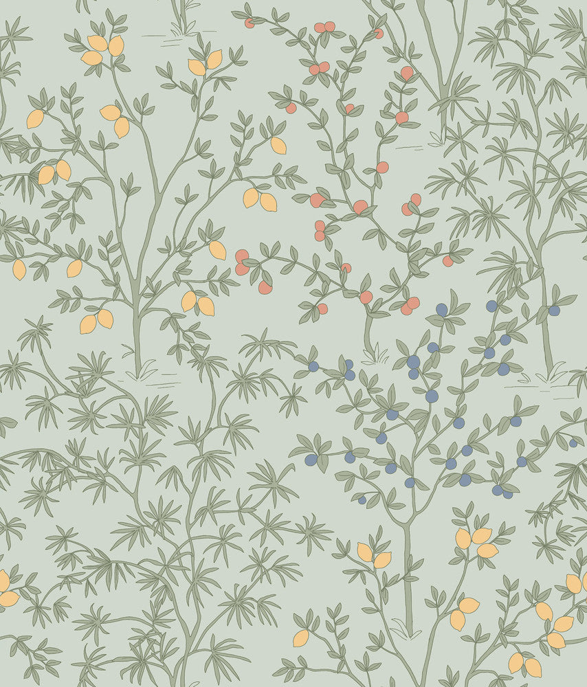 Lemon Grove Vintage Duck Egg Peel & Stick Wallpaper by Erin & Ben Erin & Ben Co. Covers about 34.2 square feet 20.5-in by 20-ft long roll Peel & Stick 24 - Fabric Carolina -