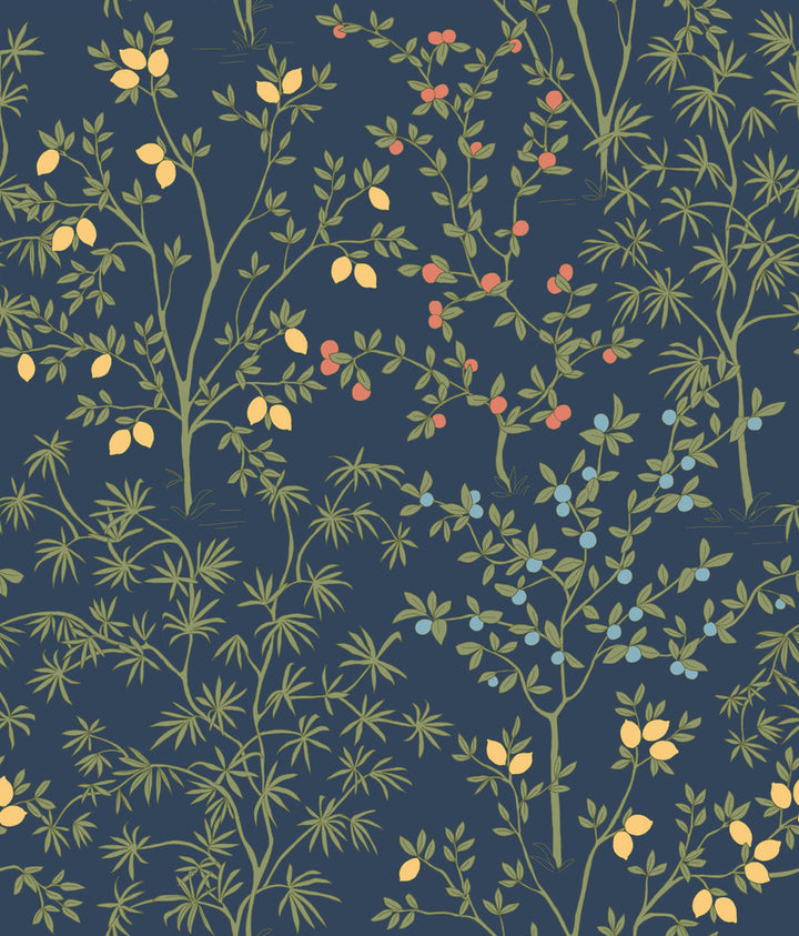 Lemon Grove Navy Peel & Stick Wallpaper by Erin & Ben Erin & Ben Co. Covers about 34.2 square feet 20.5-in by 20-ft long roll Peel & Stick 24 - Fabric Carolina -