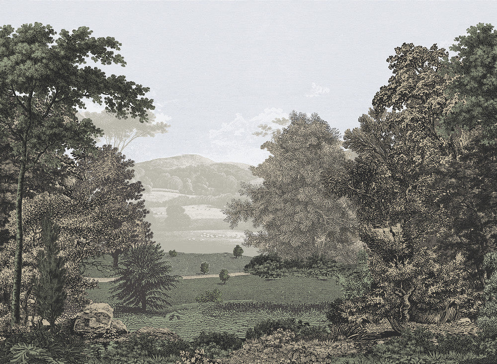 Scenic Pastures Morning Light Peel & Stick Wall Mural by Erin & Ben Erin & Ben Co. Covers about 17.1 square feet Peel & Stick 20.5-in by 10-ft long roll - Fabric Carolina -