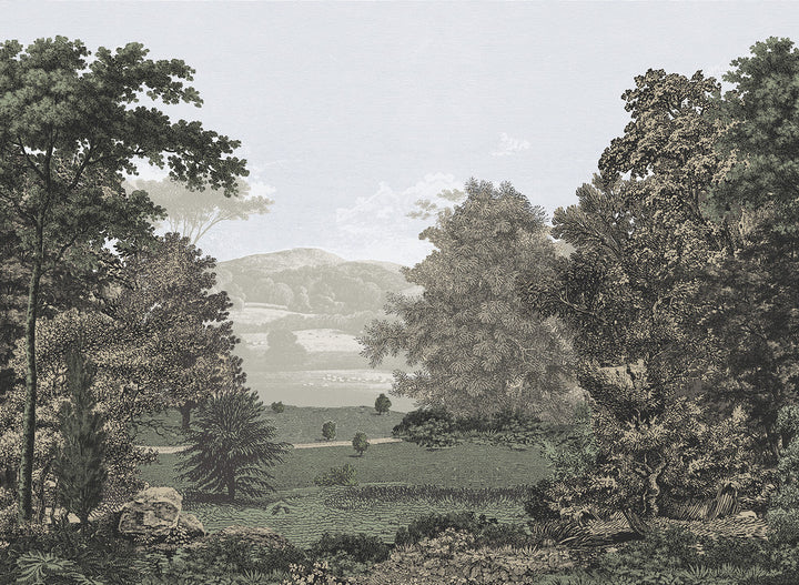 Scenic Pastures Morning Light Peel & Stick Wall Mural by Erin & Ben Erin & Ben Co. Covers about 17.1 square feet Peel & Stick 20.5-in by 10-ft long roll - Fabric Carolina -