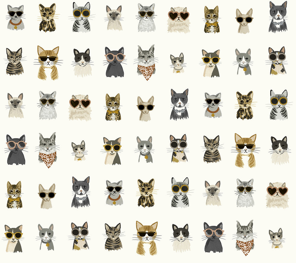 Cool Cats Grey & Gold Peel & Stick Wallpaper by Rifle Paper Co. P&S Rifle Paper 2 Covers about 45 square feet 27-in by 20-ft long roll Peel & Stick 24 - Fabric Carolina -