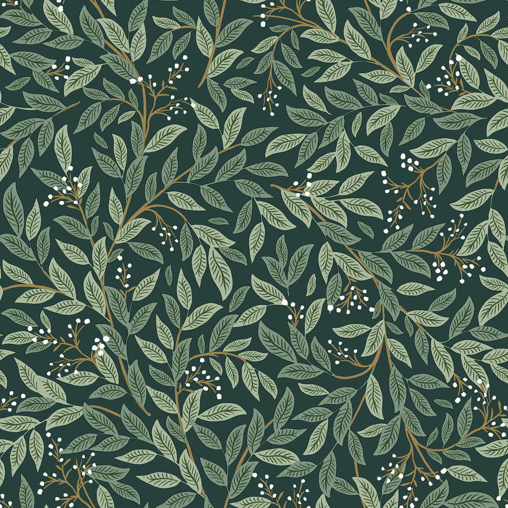 Willowberry Emerald Peel & Stick Wallpaper by Rifle Paper Co. P&S Rifle Paper 2 Covers about 34.2 square feet 20.5-in by 20-ft long roll Peel & Stick 20.5 - Fabric Carolina -