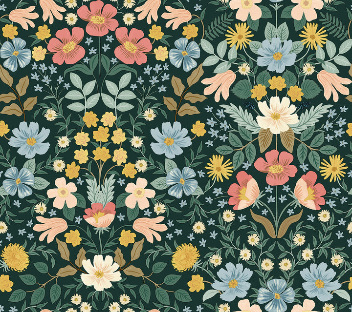 Bramble Garden Emerald Peel & Stick Wallpaper by Rifle Paper Co. P&S Rifle Paper 2 Covers about 45 square feet 27-in by 20-ft long roll Peel & Stick 24 - Fabric Carolina -