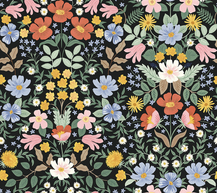 Bramble Garden Black Peel & Stick Wallpaper by Rifle Paper Co. Designer P&S Rifle Paper 2 Covers about 45 square feet 27-in by 20-ft long roll Peel & Stick 24 - Swanky Fabrics -