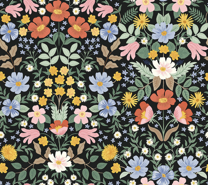 Bramble Garden Black Peel & Stick Wallpaper by Rifle Paper Co. P&S Rifle Paper 2 Covers about 45 square feet 27-in by 20-ft long roll Peel & Stick 24 - Fabric Carolina -