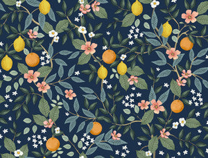 Citrus Grove Navy Peel & Stick Wallpaper by Rifle Paper Co.