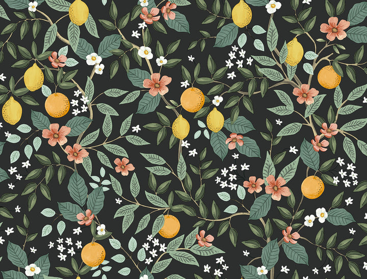 Citrus Grove Black Peel & Stick Wallpaper by Rifle Paper Co. P&S Rifle Paper 2 Covers about 45 square feet 27-in by 20-ft long roll Peel & Stick 20.5 - Fabric Carolina -