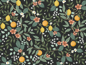 Citrus Grove Black Peel & Stick Wallpaper by Rifle Paper Co.