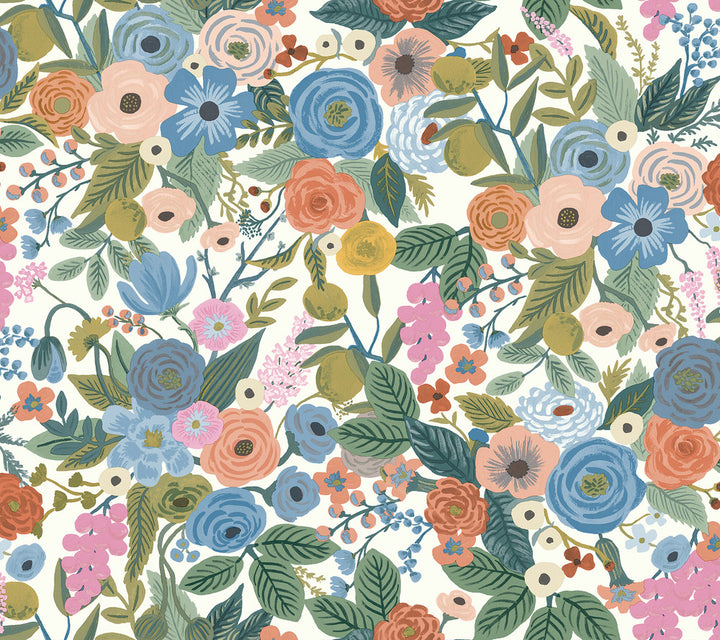 Garden Party Cobalt Multi Peel & Stick Wallpaper by Rifle Paper Co. P&S Rifle Paper 2 Covers about 45 square feet 27-in by 20-ft long roll Peel & Stick 24 - Fabric Carolina -