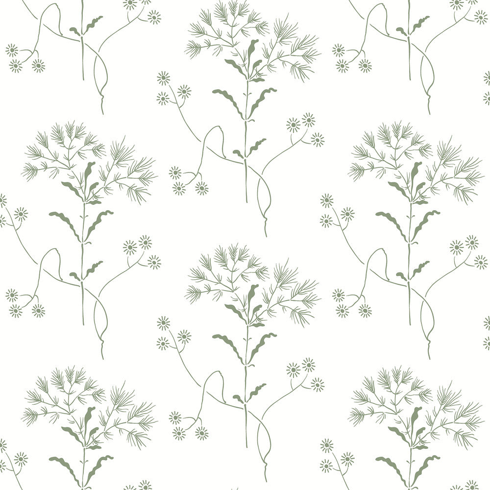 Wildflower Green Wallpaper by Magnolia Home Magnolia Home Covers about 34.2 square feet 20.5-in by 20-ft long roll Peel & Stick 10.25 - Fabric Carolina -