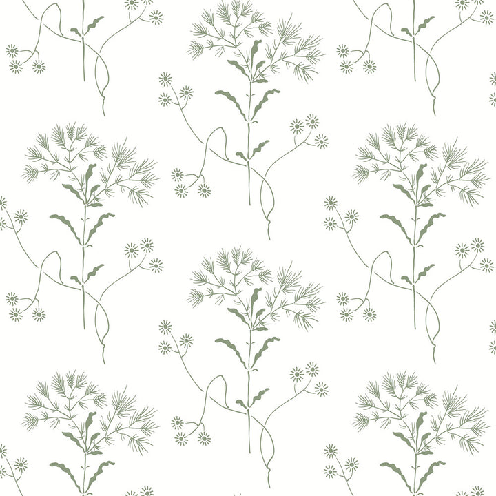 Wildflower Green Wallpaper by Magnolia Home Magnolia Home Covers about 34.2 square feet 20.5-in by 20-ft long roll Peel & Stick 10.25 - Fabric Carolina -