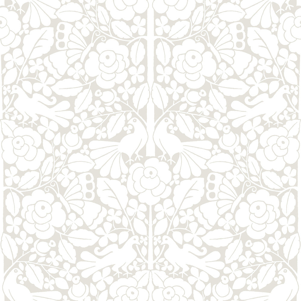 Fairy Tales Beige Wallpaper by Magnolia Home Magnolia Home Covers about 34.2 square feet 20.5-in by 20-ft long roll Peel & Stick 20.5 - Fabric Carolina -