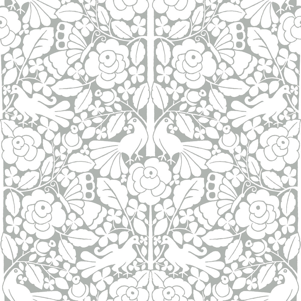 Fairy Tales Grey Wallpaper by Magnolia Home Magnolia Home Covers about 34.2 square feet 20.5-in by 20-ft long roll Peel & Stick 20.5 - Fabric Carolina -