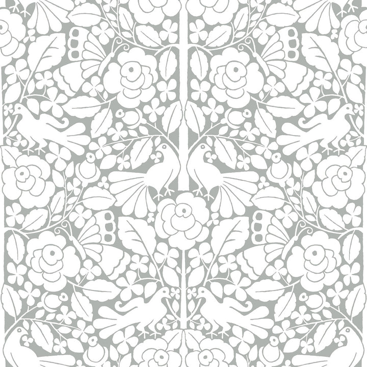 Fairy Tales Grey Wallpaper by Magnolia Home Magnolia Home Covers about 34.2 square feet 20.5-in by 20-ft long roll Peel & Stick 20.5 - Fabric Carolina -