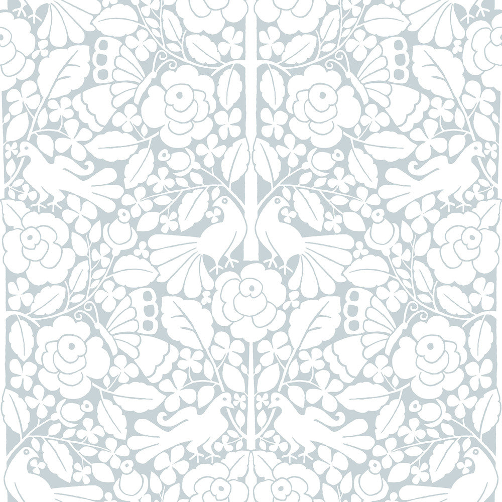 Fairy Tales Blue Wallpaper by Magnolia Home Magnolia Home Covers about 34.2 square feet 20.5-in by 20-ft long roll Peel & Stick 20.5 - Fabric Carolina -