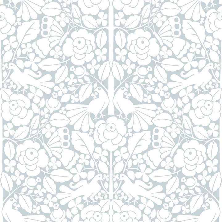 Fairy Tales Blue Wallpaper by Magnolia Home Magnolia Home Covers about 34.2 square feet 20.5-in by 20-ft long roll Peel & Stick 20.5 - Fabric Carolina -