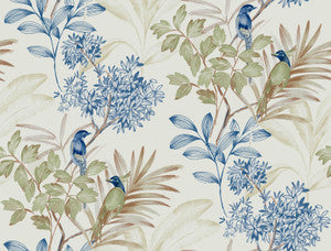 Handpainted Songbird Green & Blue Peel & Stick Wallpaper by York Wallcoverings