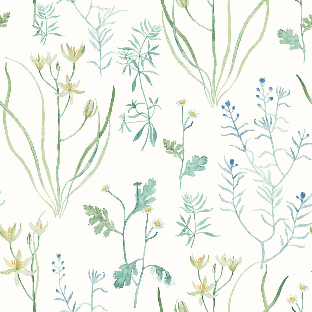Alpine Botanical Blue Peel & Stick Wallpaper by York Wallcoverings Watercolor Botanicals Covers about 34.2 square feet 20.5-in by 20-ft long roll Peel & Stick 20.5 - Fabric Carolina -
